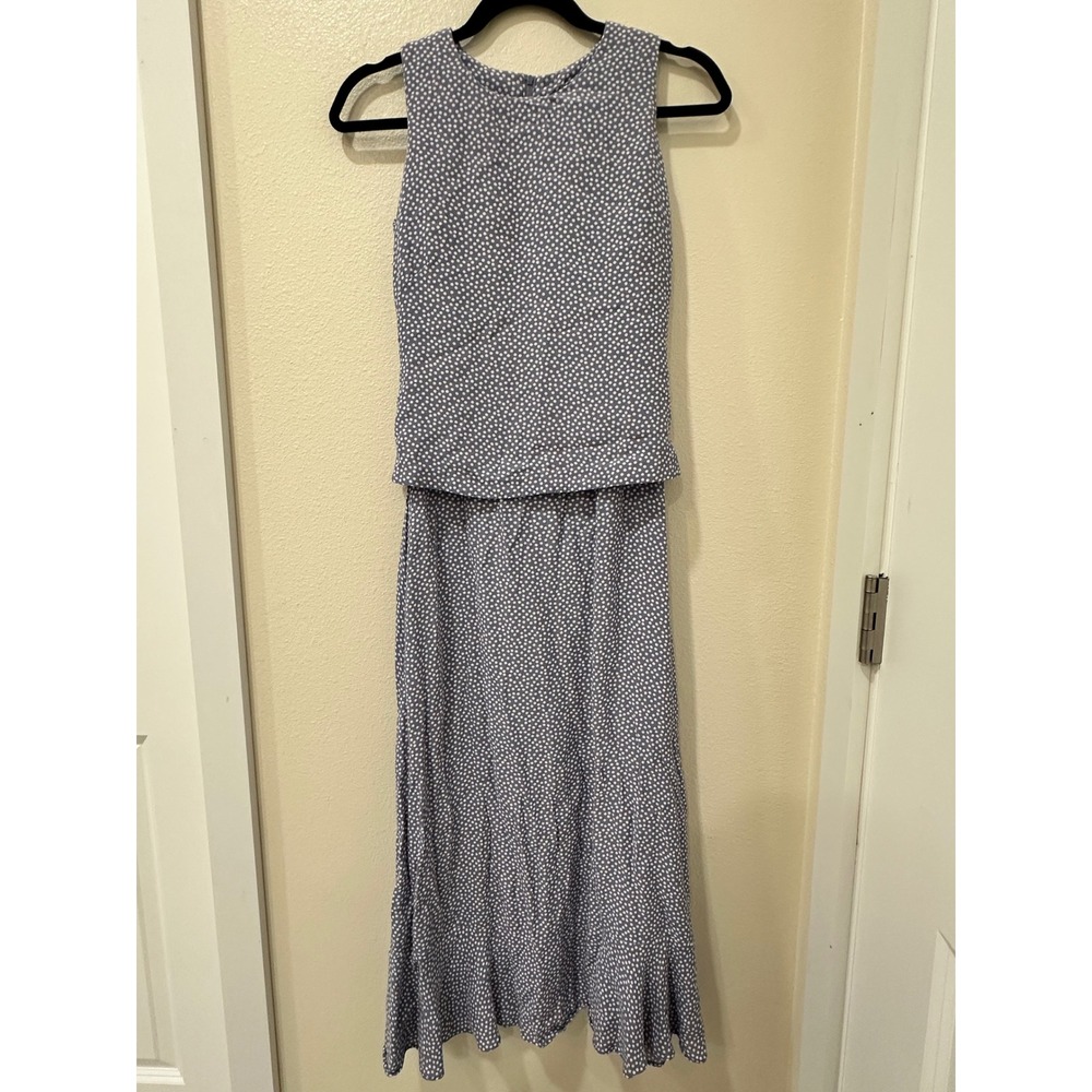 Sheri Martin New York Polka Dot Layered Maxi Dress Women 6 Blue Rayon Sleeveless